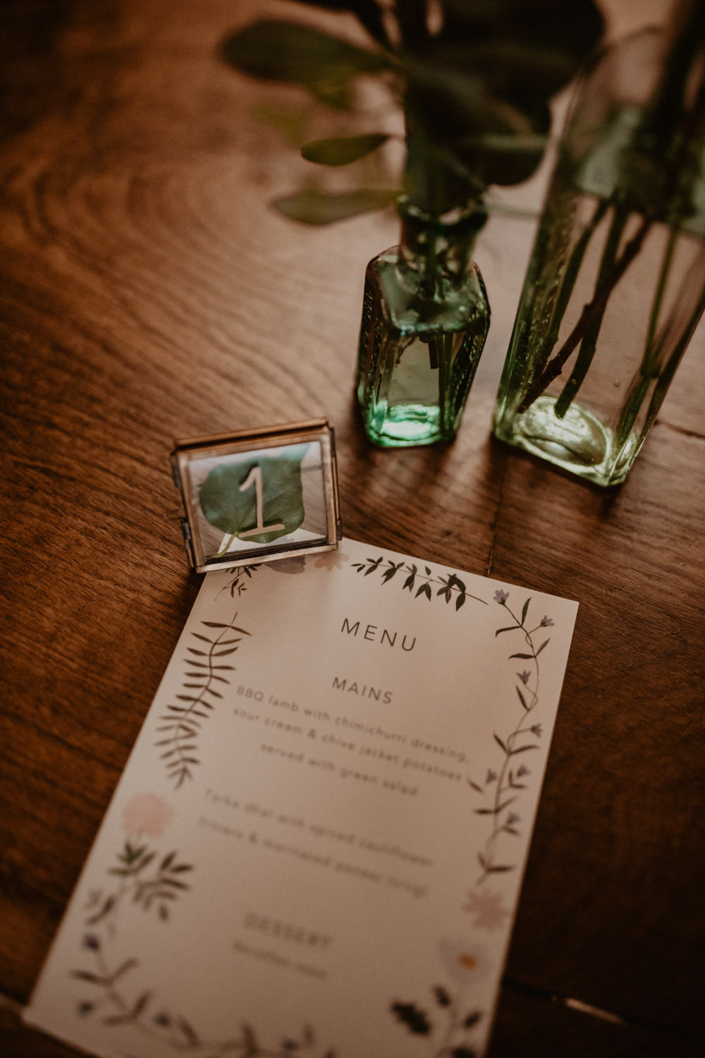 Table Number Leaf Place Setting Menu Thorpe Garden Wedding Camilla Andrea Photography