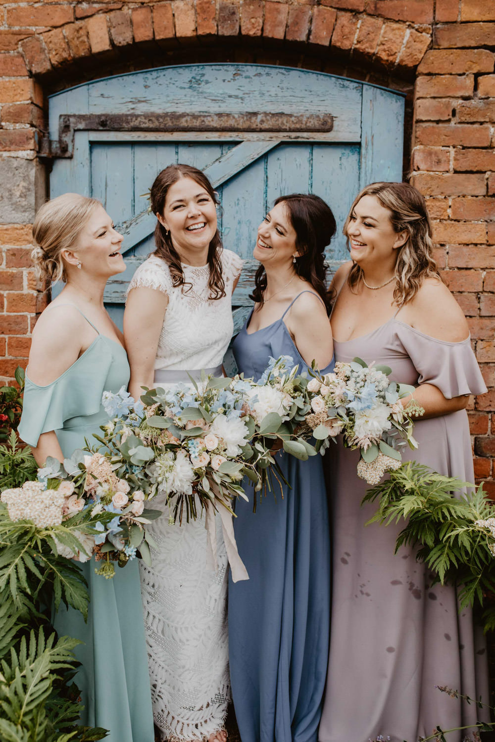 Bridesmaids Mismatched Blue Green Pink Dress Thorpe Garden Wedding Camilla Andrea Photography