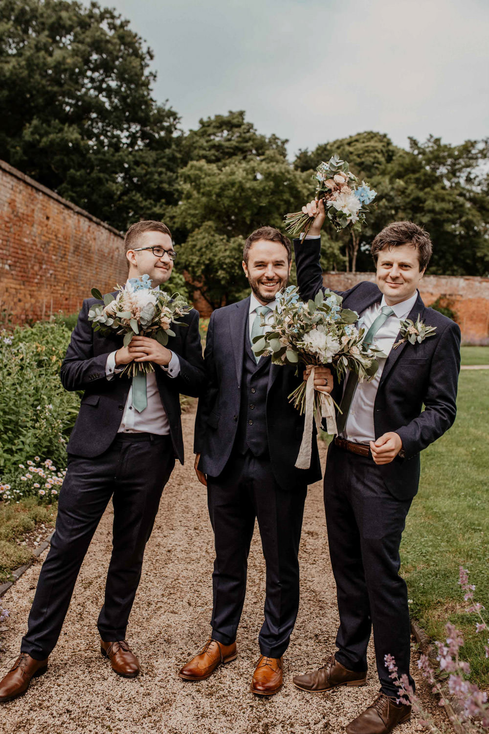 Groom Blue Suit Grey Tie Tan Shoes Groomsmen Thorpe Garden Wedding Camilla Andrea Photography