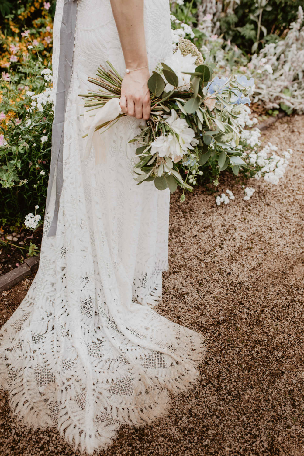 Dress Gown Bride Bridal Lace Ribbon Sash Thorpe Garden Wedding Camilla Andrea Photography