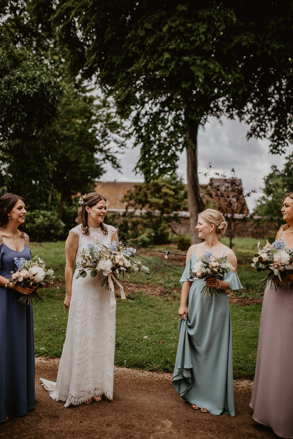 Bridesmaids Mismatched Blue Green Pink Dress Thorpe Garden Wedding Camilla Andrea Photography