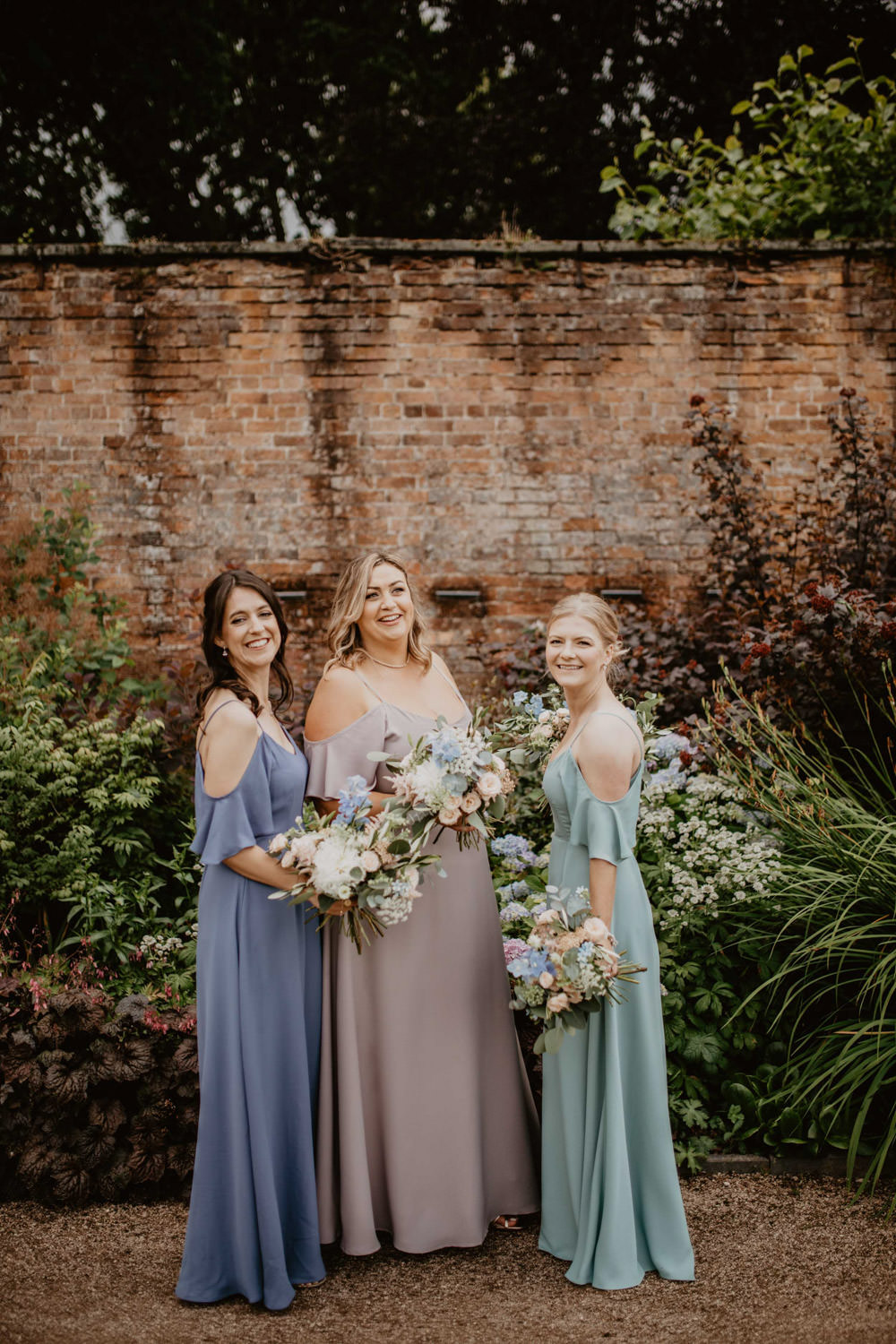 Bridesmaids Mismatched Blue Green Pink Dress Thorpe Garden Wedding Camilla Andrea Photography