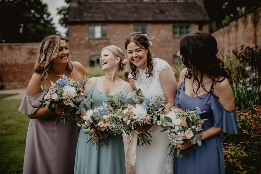 Bridesmaids Mismatched Blue Green Pink Dress Thorpe Garden Wedding Camilla Andrea Photography