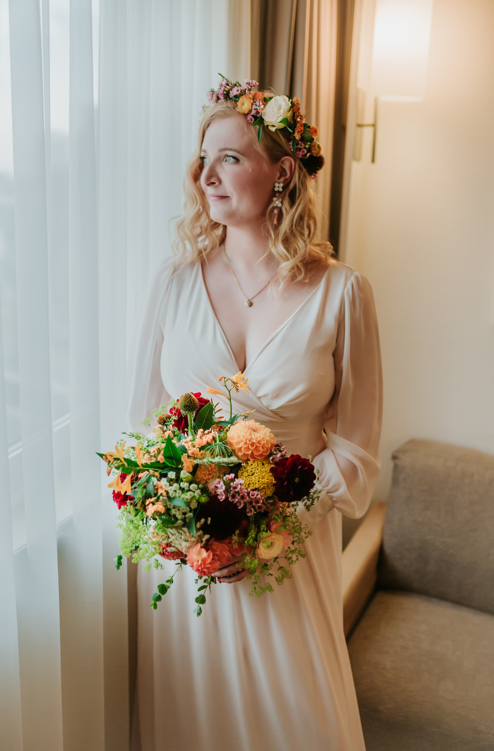 Dress Gown Bride Bridal Long Sleeves Trafalgar Tavern Wedding Lauren Marchant Photography