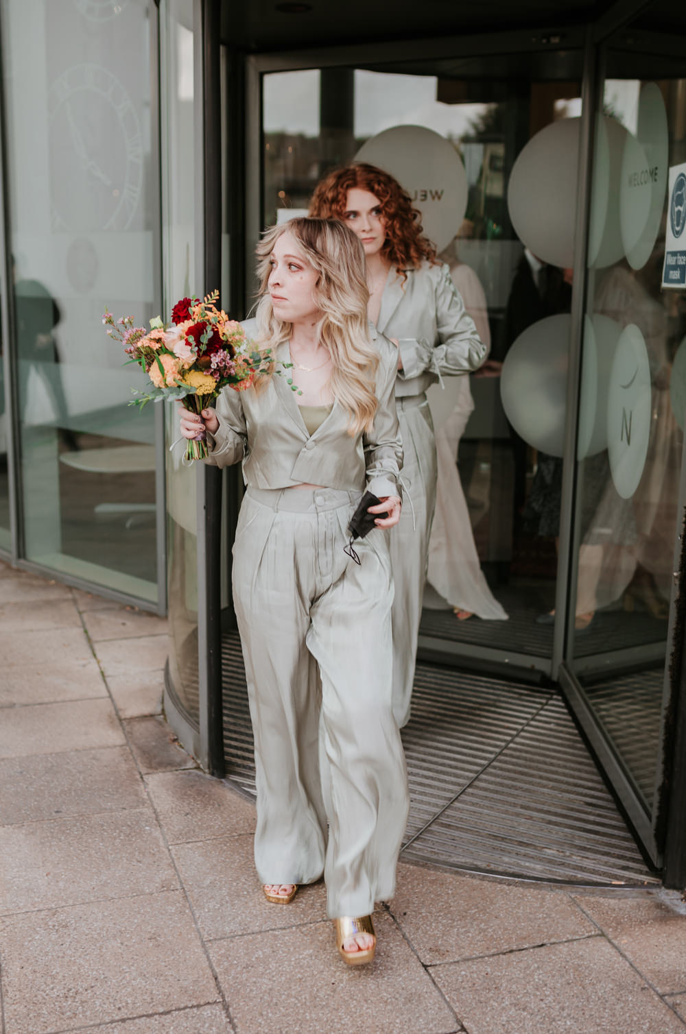 Bridesmaids Green Grey Jumpsuits Trafalgar Tavern Wedding Lauren Marchant Photography