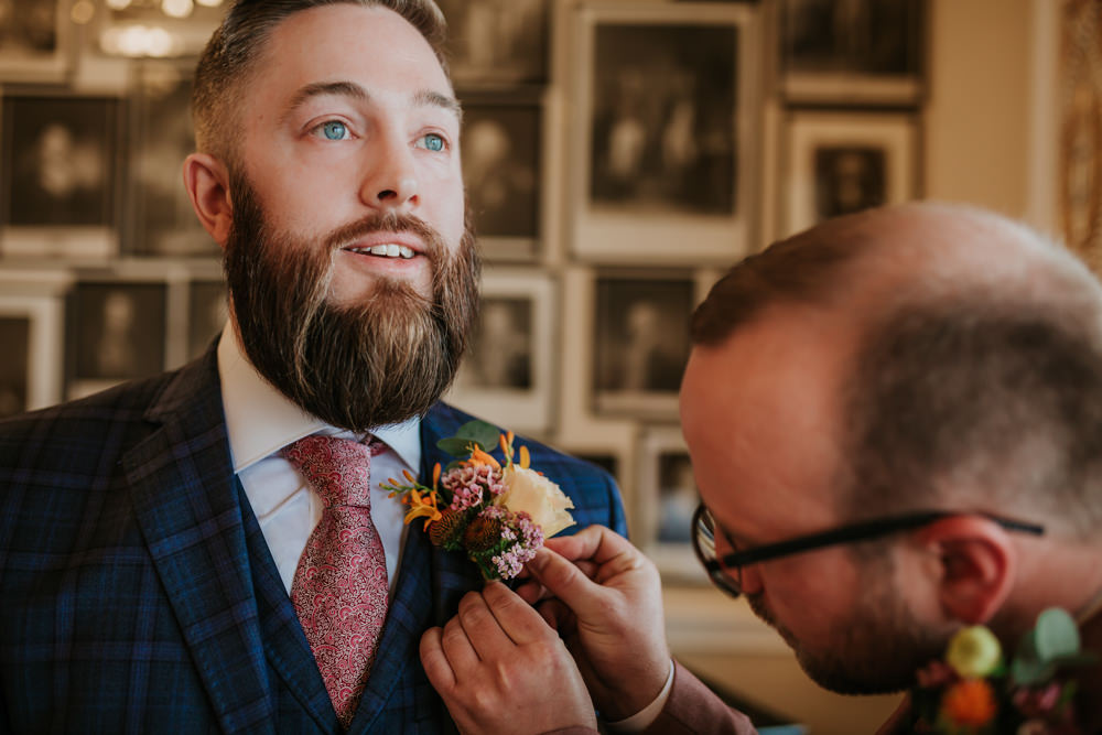 Groom Buttonhole Flowers Trafalgar Tavern Wedding Lauren Marchant Photography