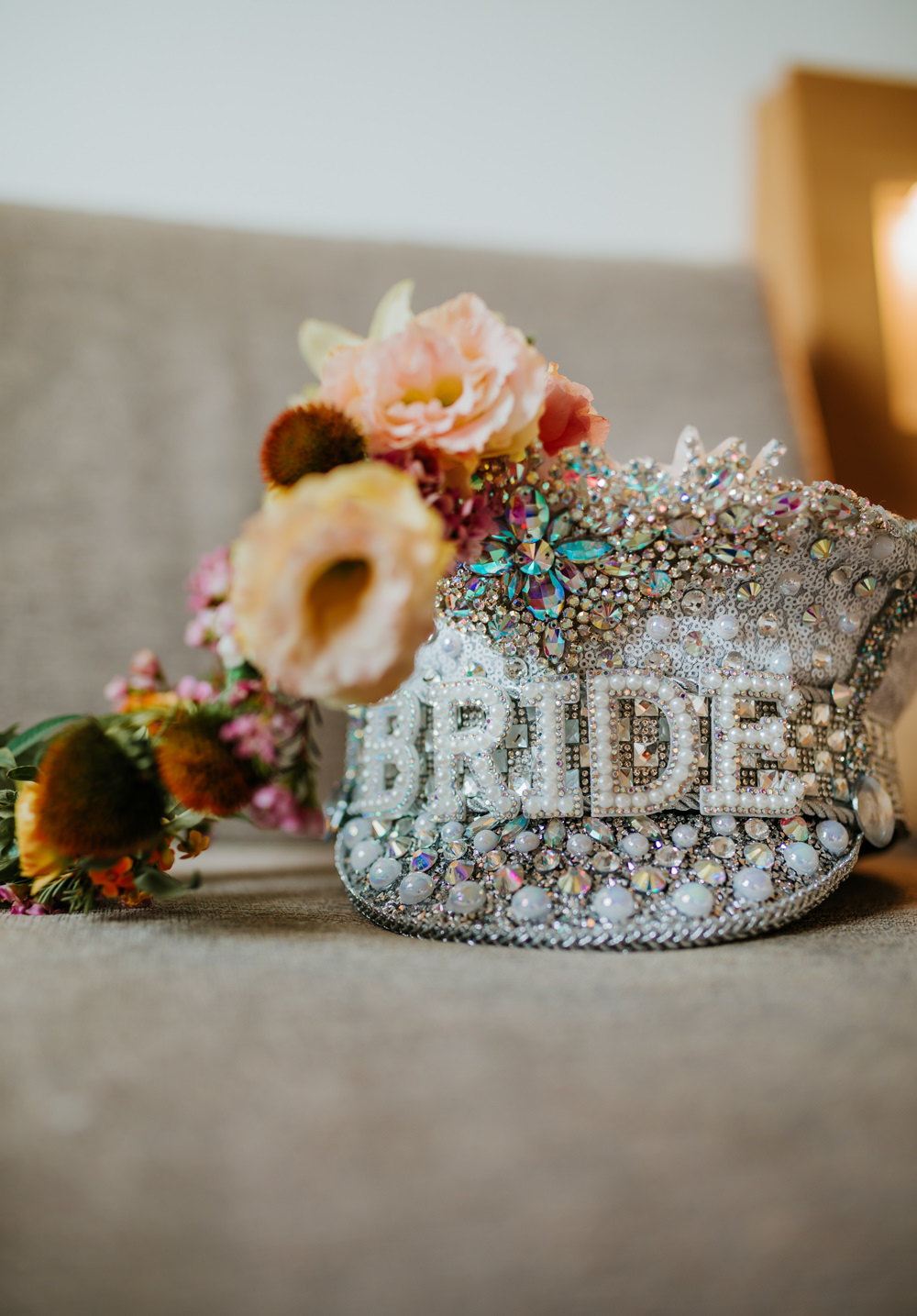 Bride Hat Sequin Silver Trafalgar Tavern Wedding Lauren Marchant Photography