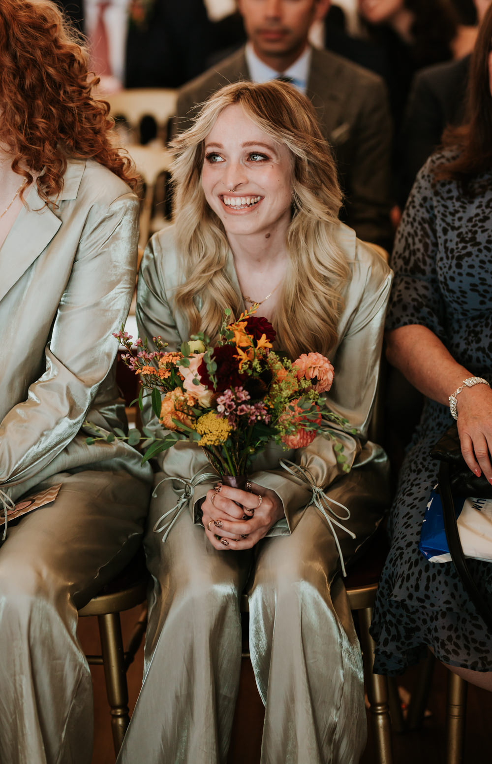 Bridesmaids Green Grey Jumpsuits Trafalgar Tavern Wedding Lauren Marchant Photography