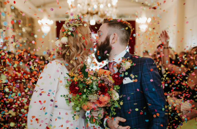 Trafalgar Tavern Wedding Lauren Marchant Photography Colourful Paper Confetti