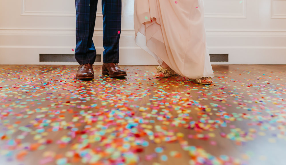 Colourful Paper Confetti Trafalgar Tavern Wedding Lauren Marchant Photography