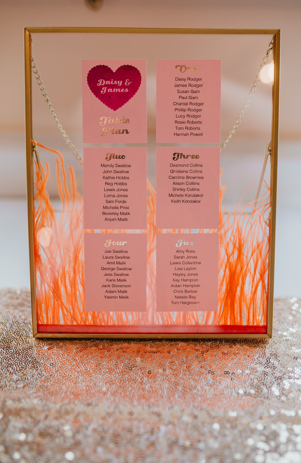 Table Plan Seating Chart Pink Orange Red Heart Trafalgar Tavern Wedding Lauren Marchant Photography