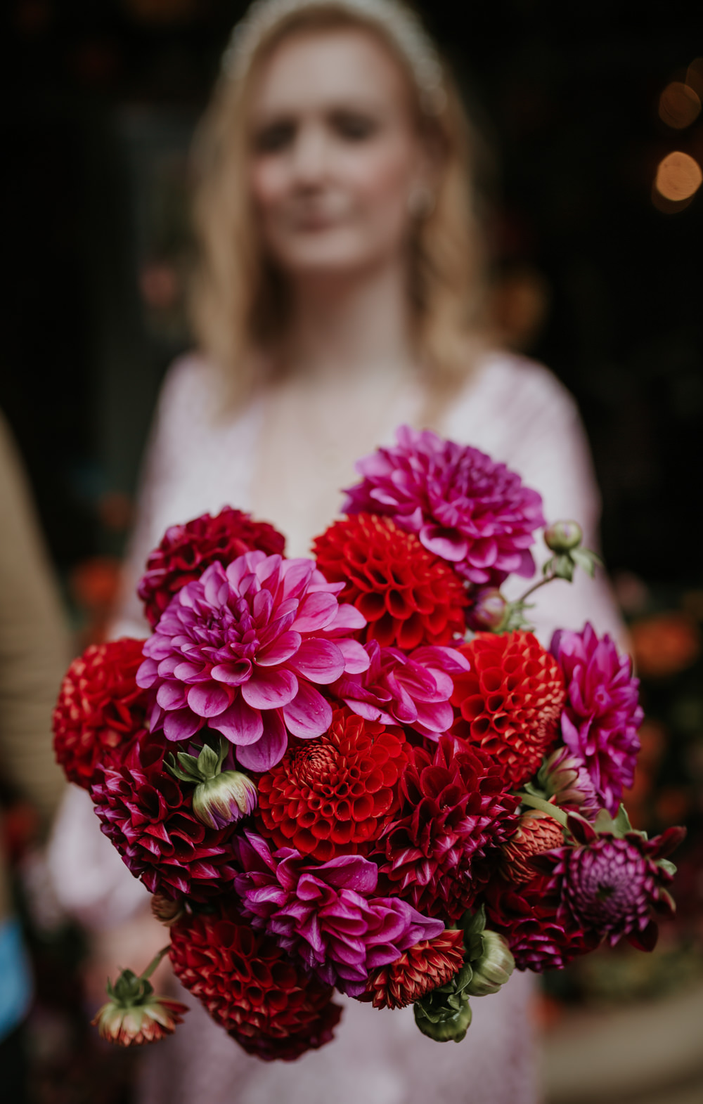 Pink Red Dahlia Trafalgar Tavern Wedding Lauren Marchant Photography