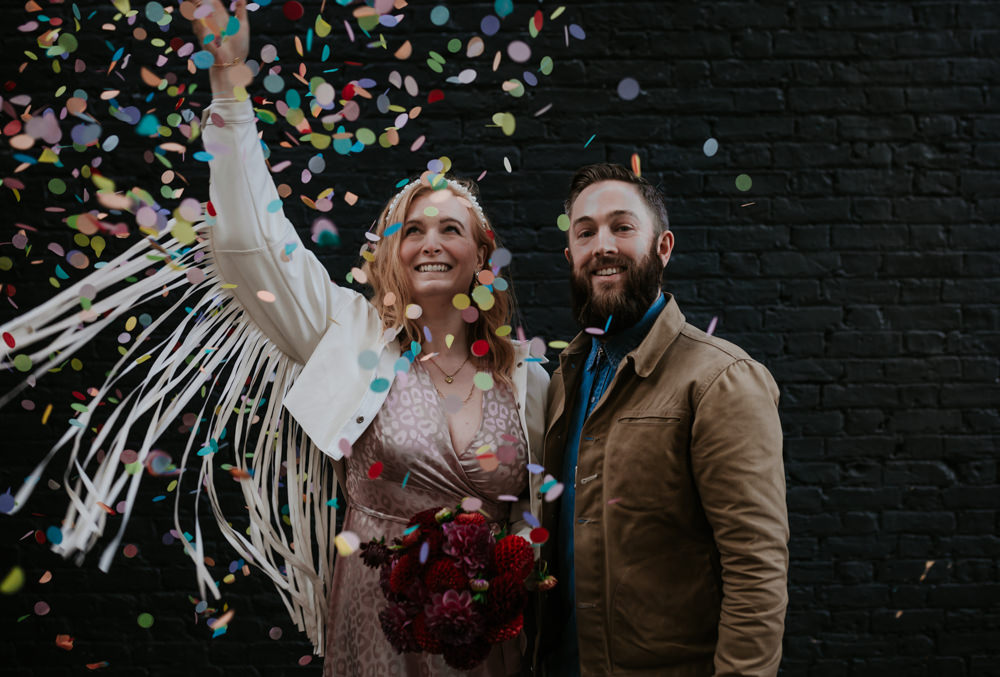 Colourful Paper Confetti Trafalgar Tavern Wedding Lauren Marchant Photography