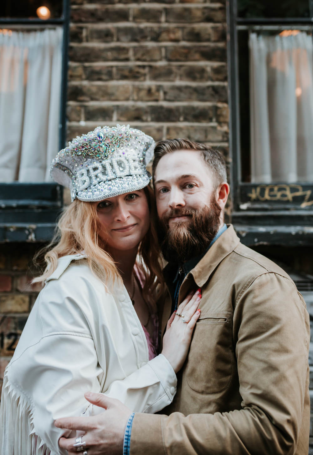 Bride Hat Sequin Silver Trafalgar Tavern Wedding Lauren Marchant Photography