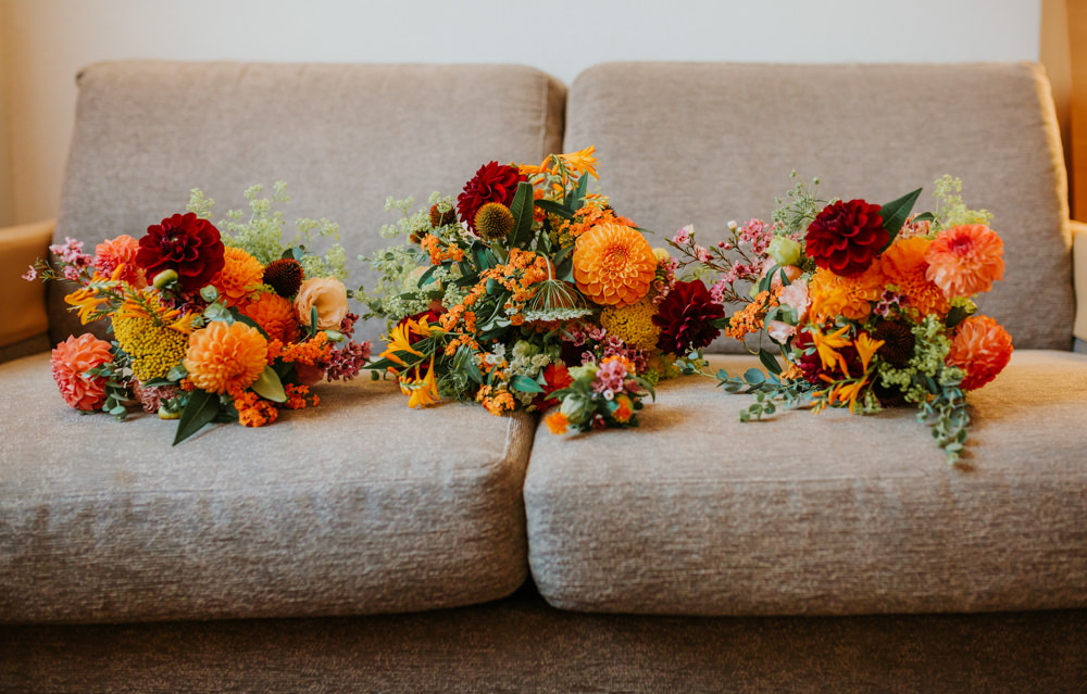 Bridal Bouquet Flowers Bride Orange Dahlia Trafalgar Tavern Wedding Lauren Marchant Photography