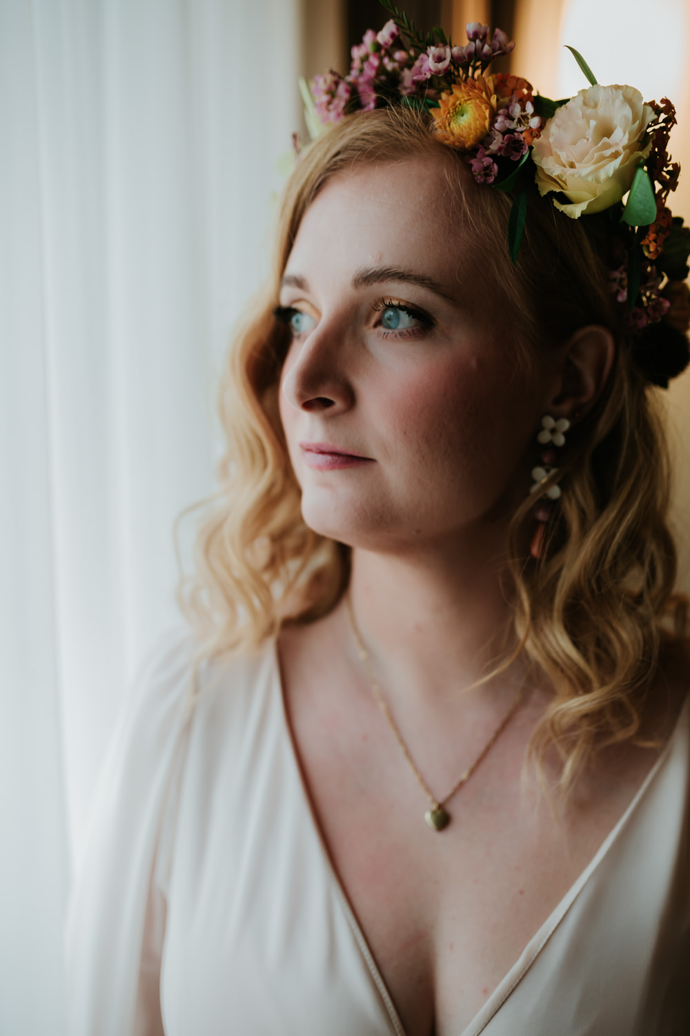 Bride Bridal Flower Crown Make Up Trafalgar Tavern Wedding Lauren Marchant Photography