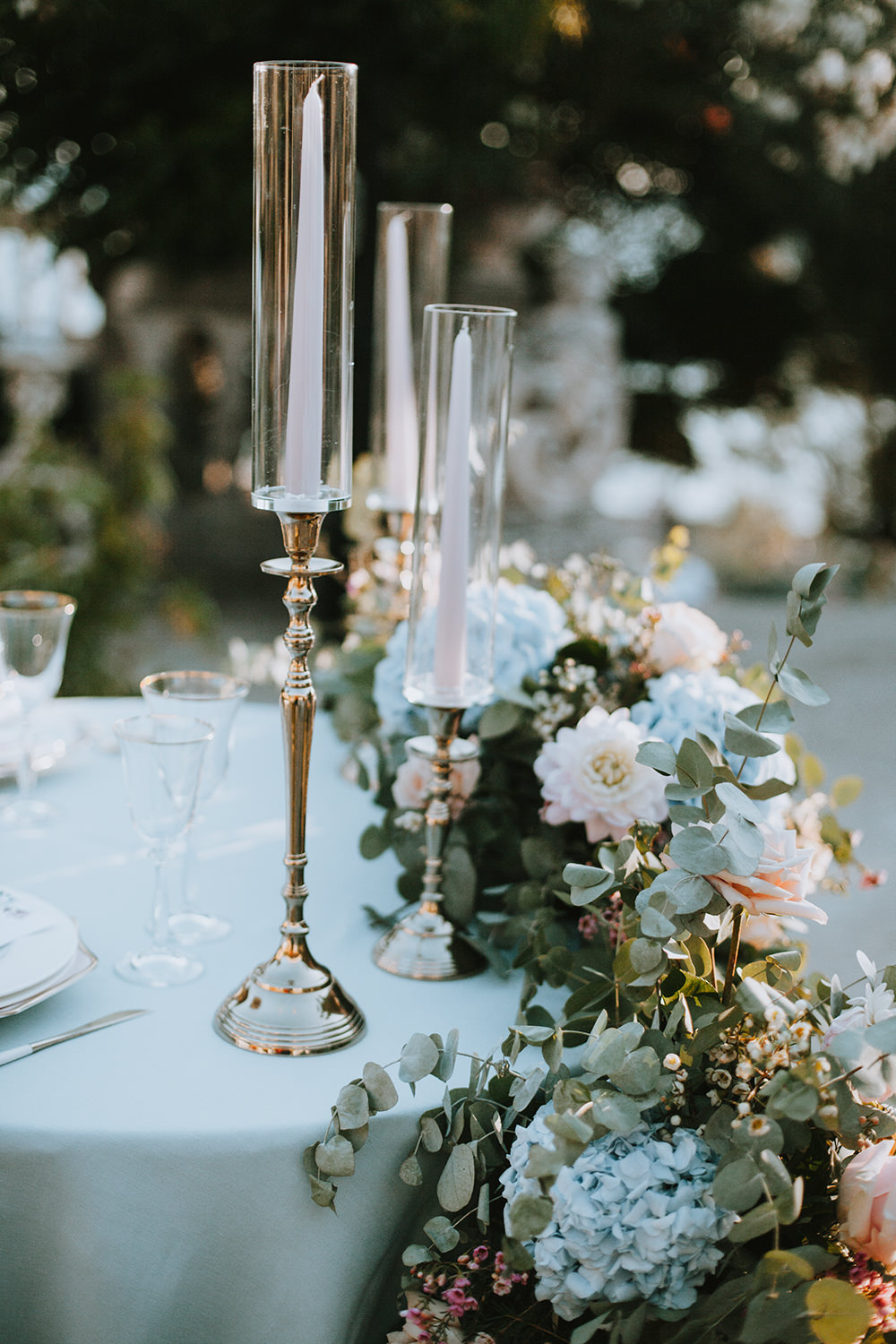 Candlesticks Decor Table Centrepiece Tuscany Villa Wedding Caterina Neri