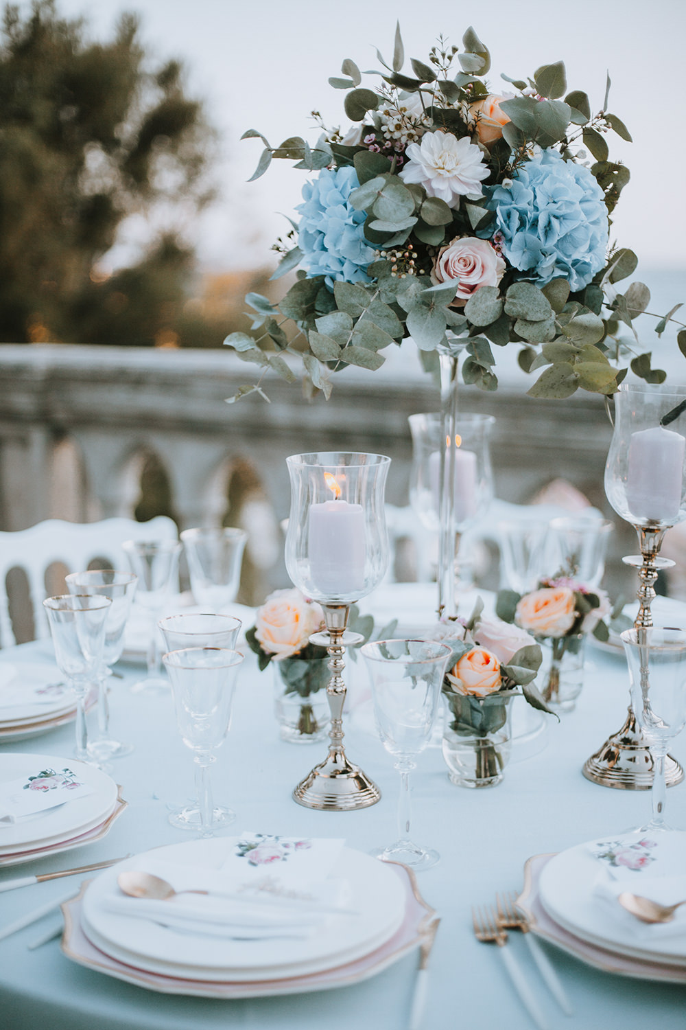 Tall Flower Centrepiece Table Decor Pink Blue Tuscany Villa Wedding Caterina Neri