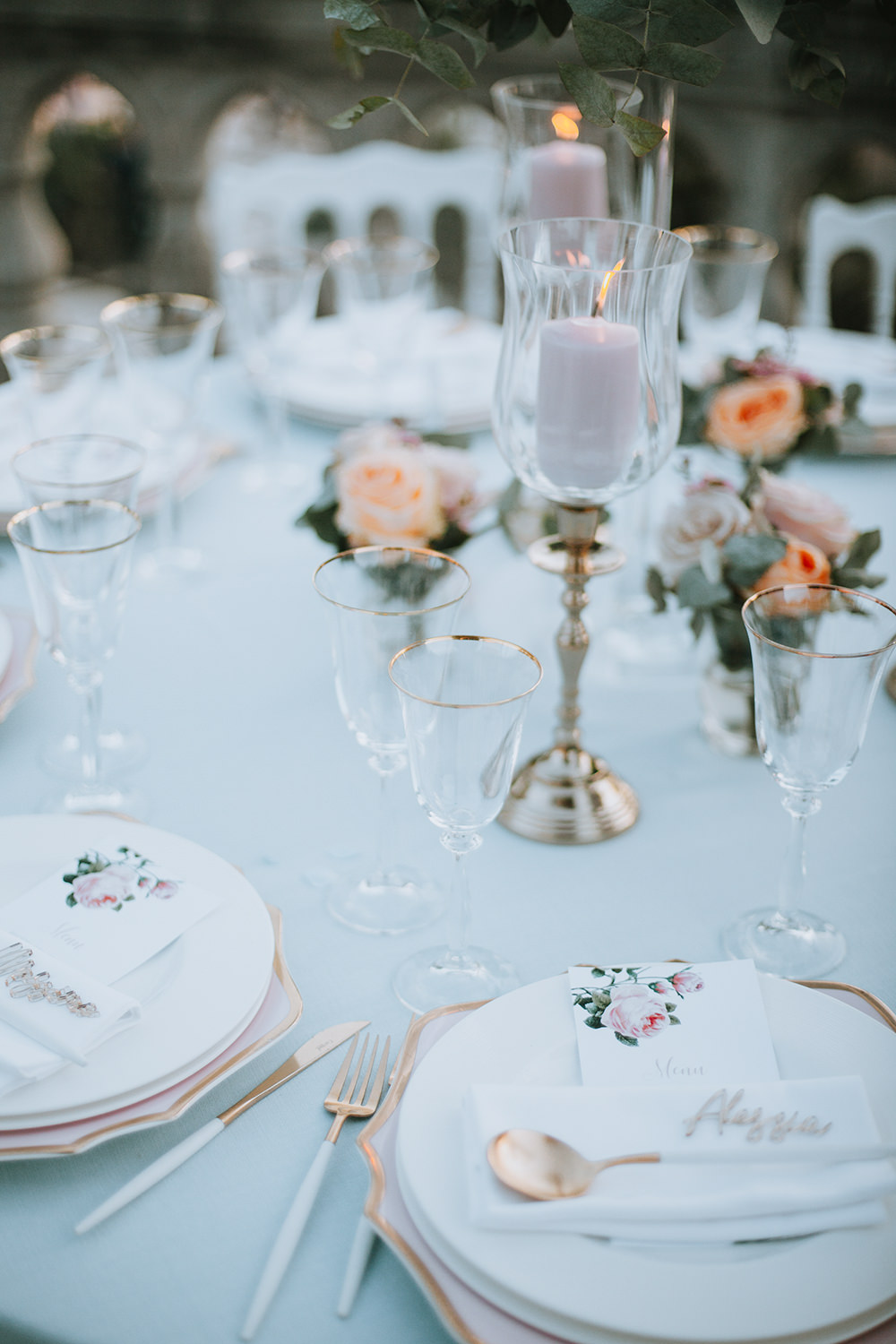 Candlesticks Decor Table Centrepiece Tuscany Villa Wedding Caterina Neri