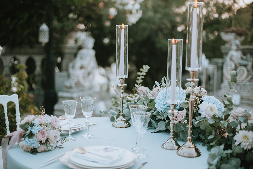 Candlesticks Decor Table Centrepiece Tuscany Villa Wedding Caterina Neri