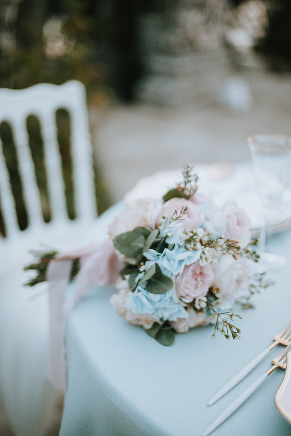 Pink Blue Bouquet Flowers Bride Bridal Rose Hydrangea Tuscany Villa Wedding Caterina Neri