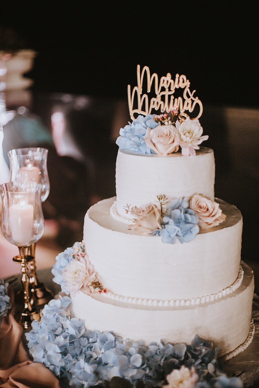 Three Tier Buttercream Cake Laser Cut Topper Pink Blue Flowers Tuscany Villa Wedding Caterina Neri