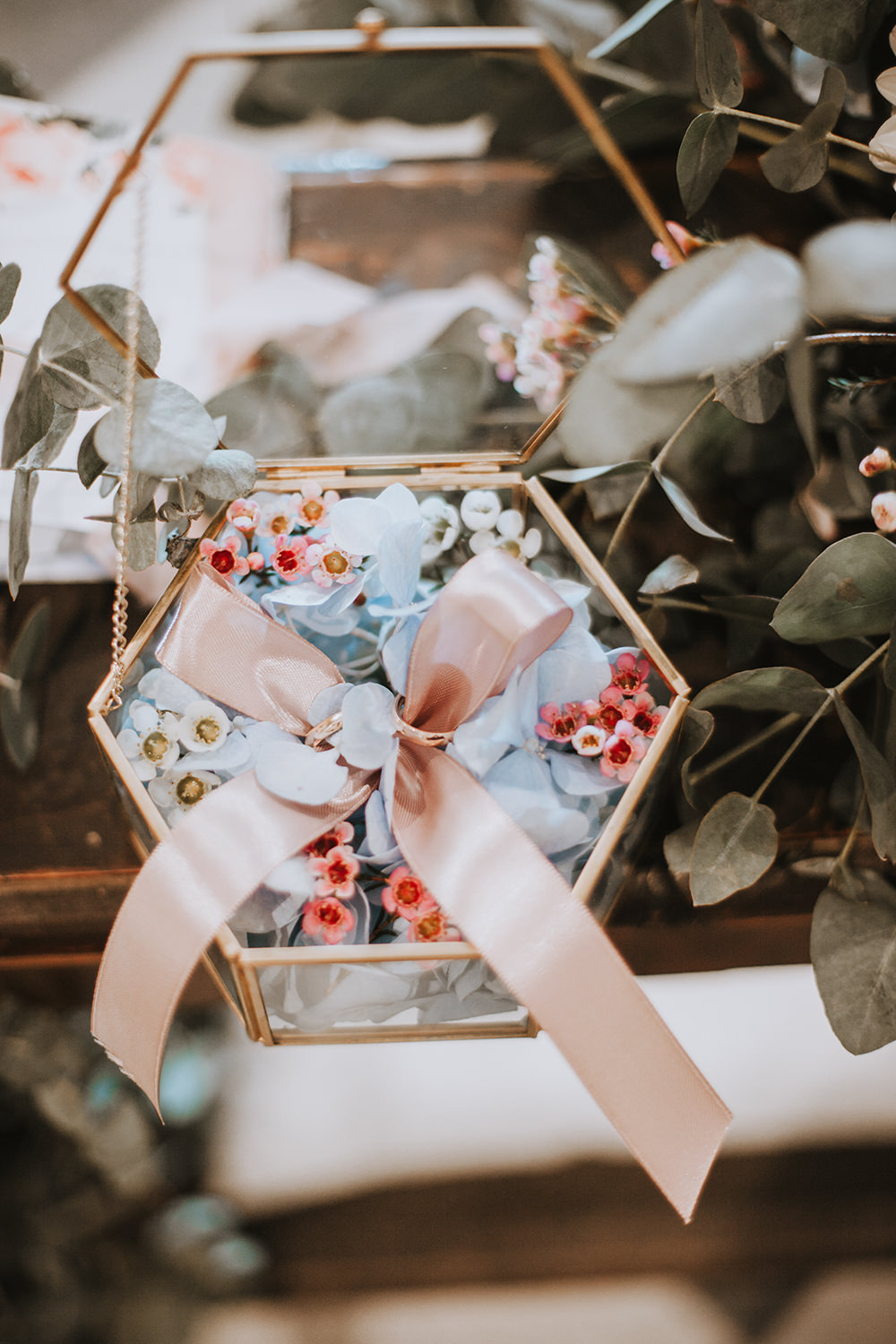 Gold Ring Box Petals Ribbon Tuscany Villa Wedding Caterina Neri