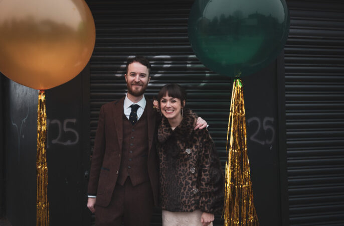 Walthamstow Registry Office Wedding Cat Arwel Photography Gold Tassel Balloons