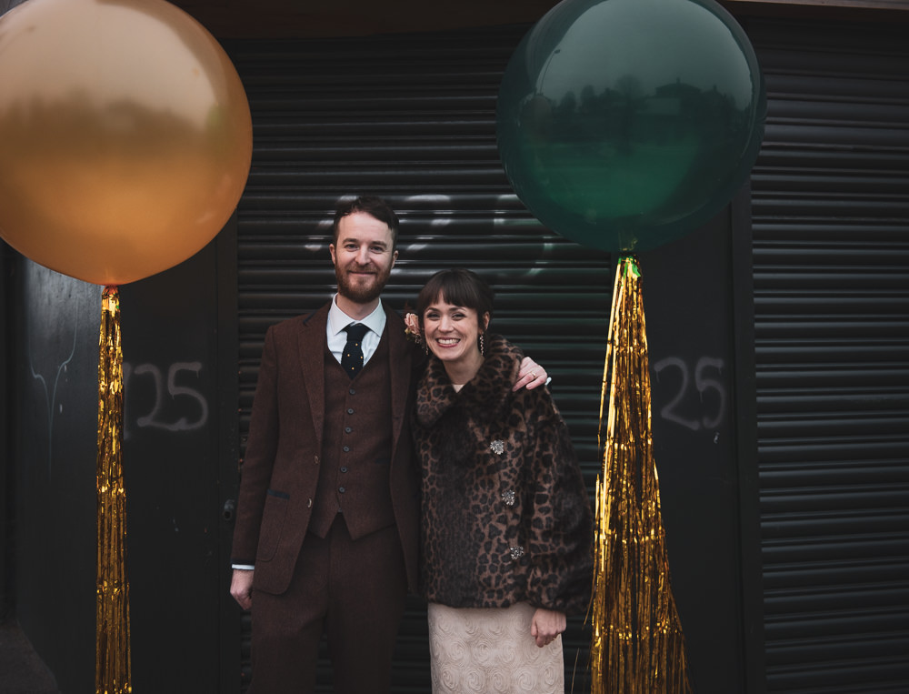 Walthamstow Registry Office Wedding Cat Arwel Photography Gold Tassel Balloons