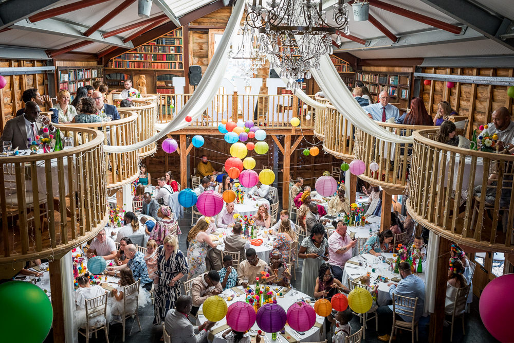 Barn Decor Rainbow Flowers Balloons Woodhouse Barn Wedding John Wellings