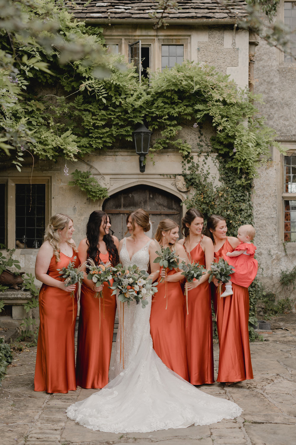 Silk Bridesmaids Orange Dresses Abbey House Gardens Wedding Lyra&Moth Photography