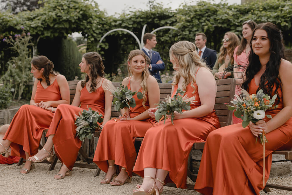 Silk Bridesmaids Orange Dresses Abbey House Gardens Wedding Lyra&Moth Photography