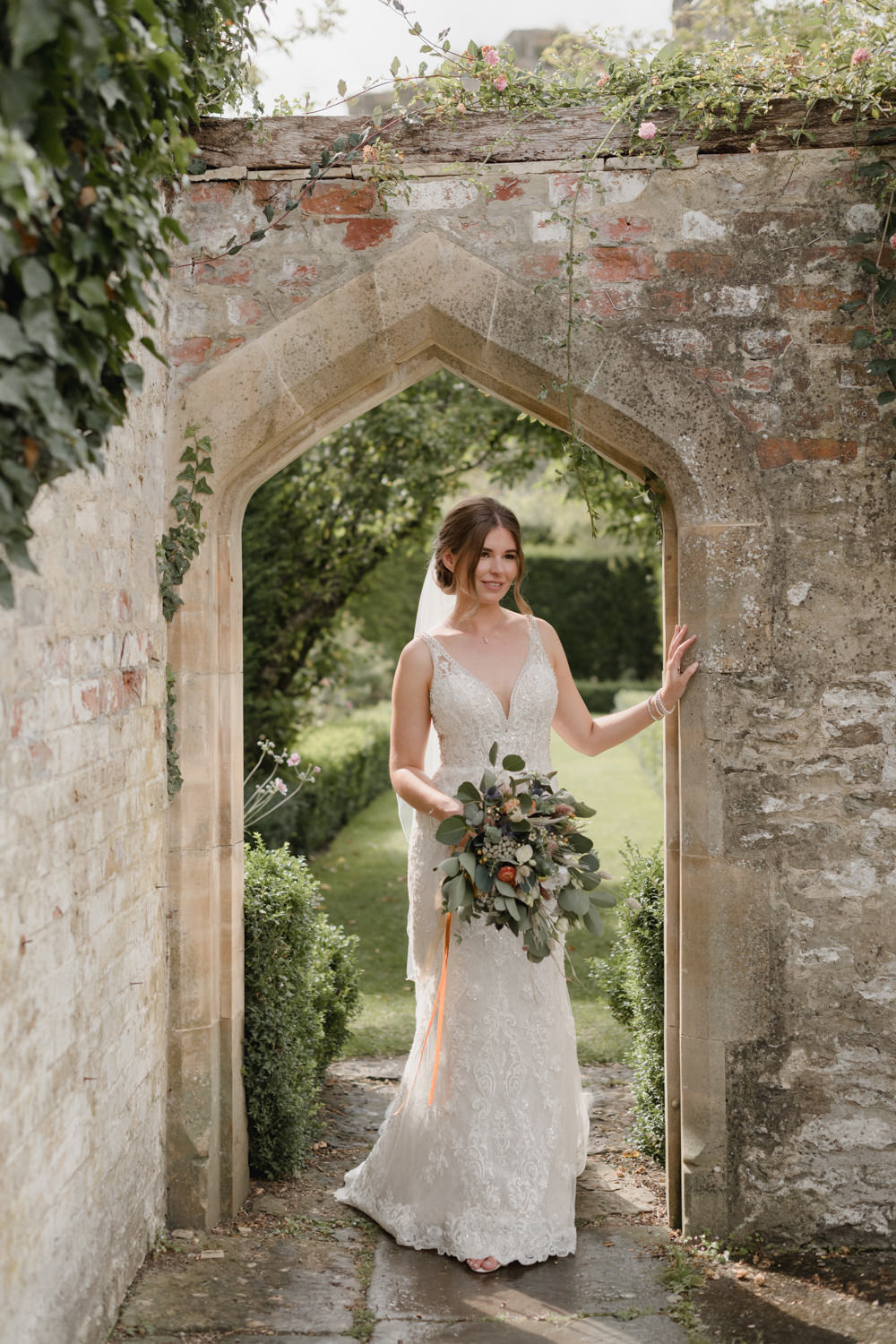 Dress Gown Bride Bridal Tulle Train Abbey House Gardens Wedding Lyra&Moth Photography