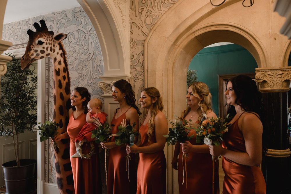 Silk Bridesmaids Orange Dresses Abbey House Gardens Wedding Lyra&Moth Photography