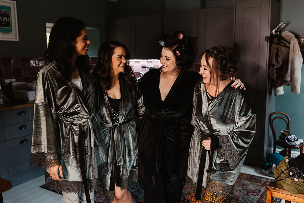 Bride Bridesmaid Robes Autumn Forest Wedding Emma Lawson Photography