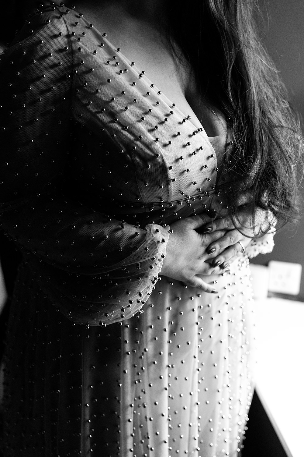 Long Sleeve Beaded Dress Gown Bride Bridal Autumn Forest Wedding Emma Lawson Photography