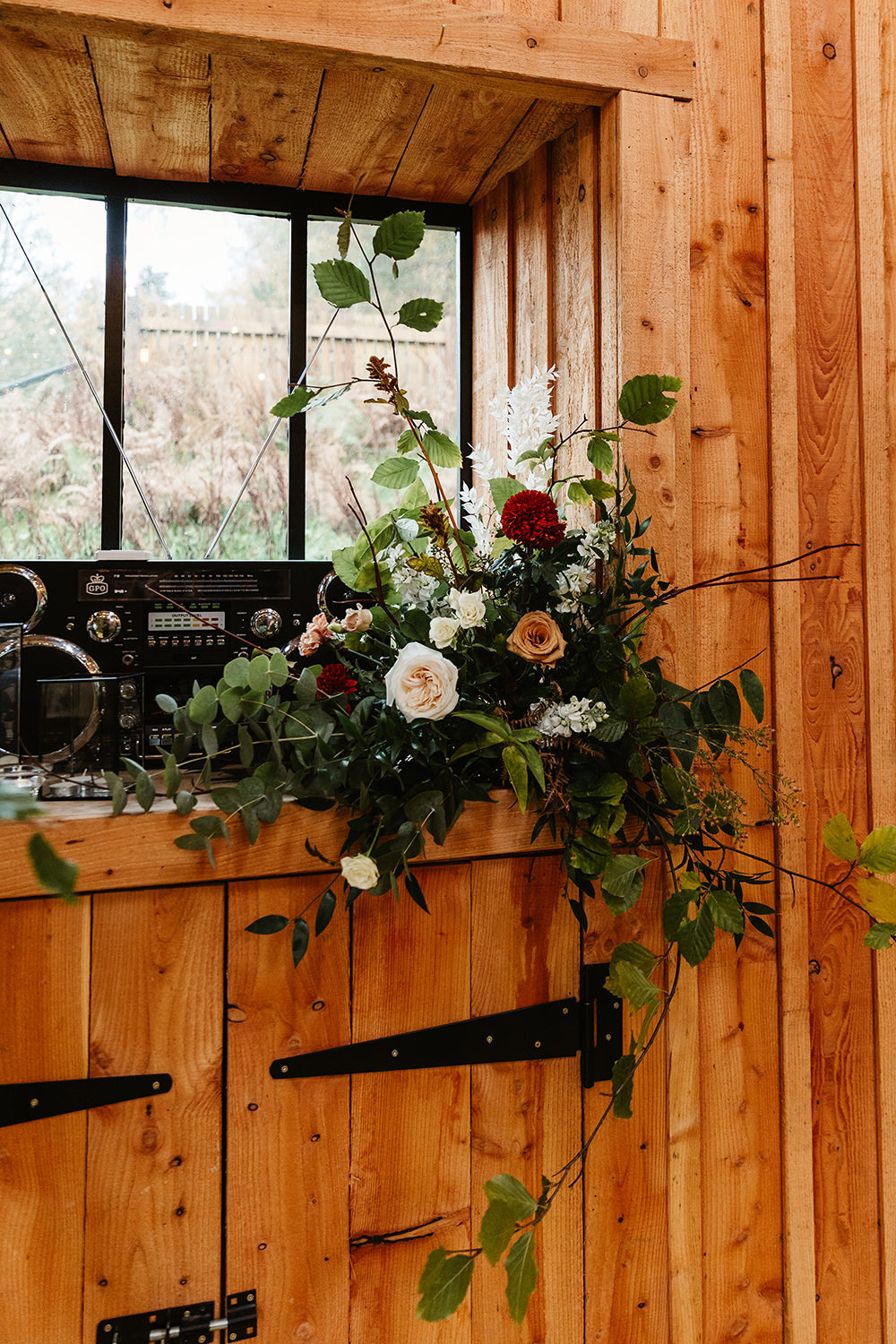 Ceremony Flower Arrangement Autumn Forest Wedding Emma Lawson Photography