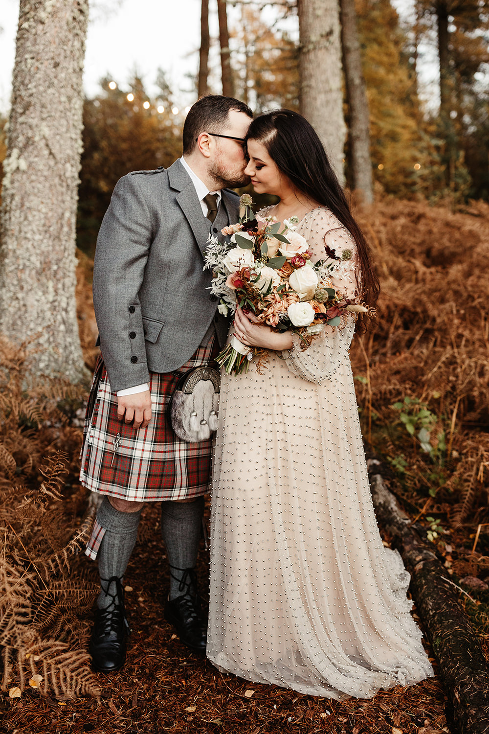 Autumn Forest Wedding Emma Lawson Photography Long Sleeve Beaded Dress Gown Bride Bridal