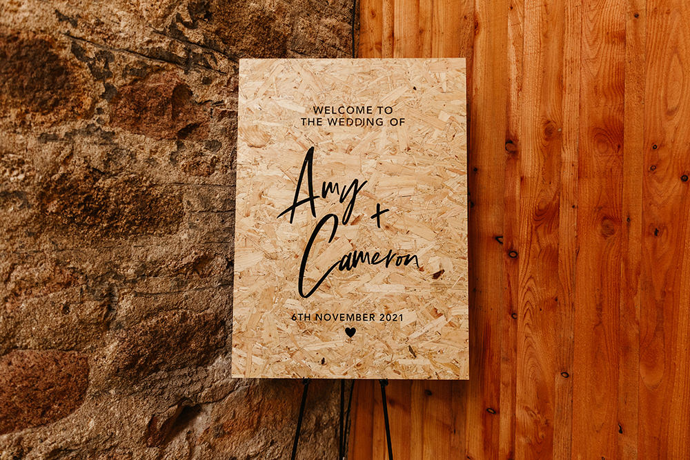 Corkboard Sign Welcome Modern Autumn Forest Wedding Emma Lawson Photography
