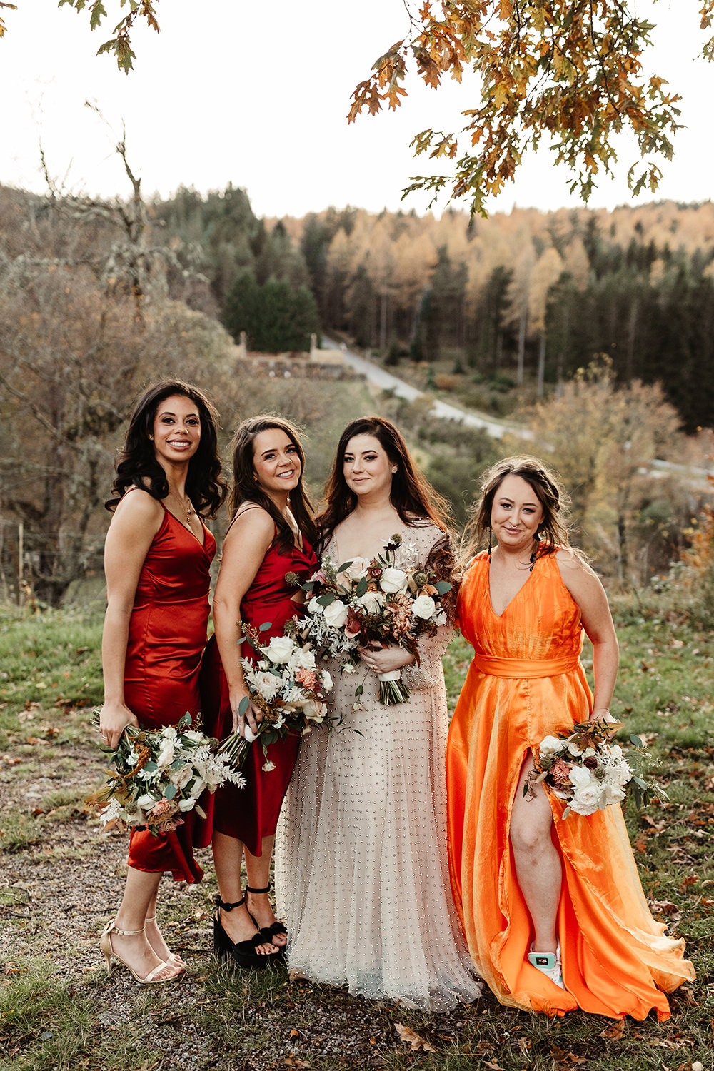 Orange Bridesmaid Dresses Autumn Forest Wedding Emma Lawson Photography