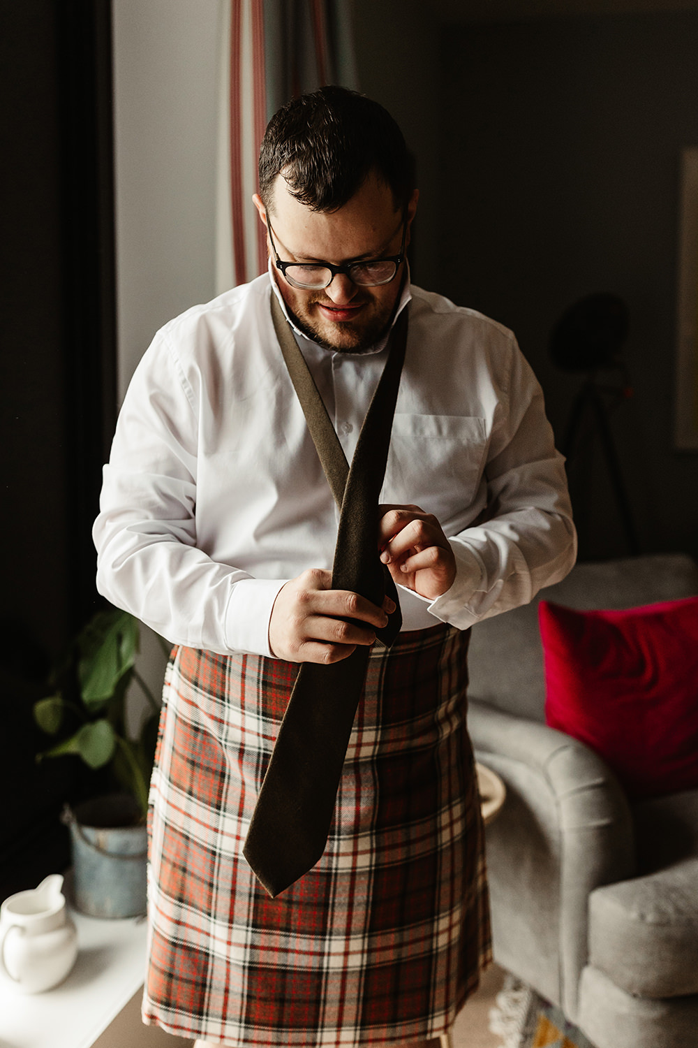 Groom Kilt Tartan Autumn Forest Wedding Emma Lawson Photography