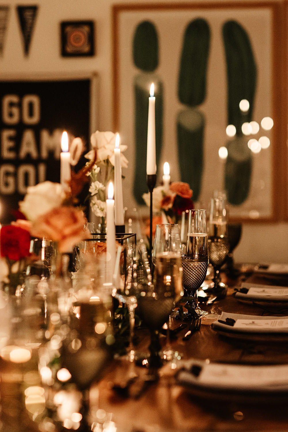 Rustic Wooden Tables Long Flowers Candles Autumn Forest Wedding Emma Lawson Photography