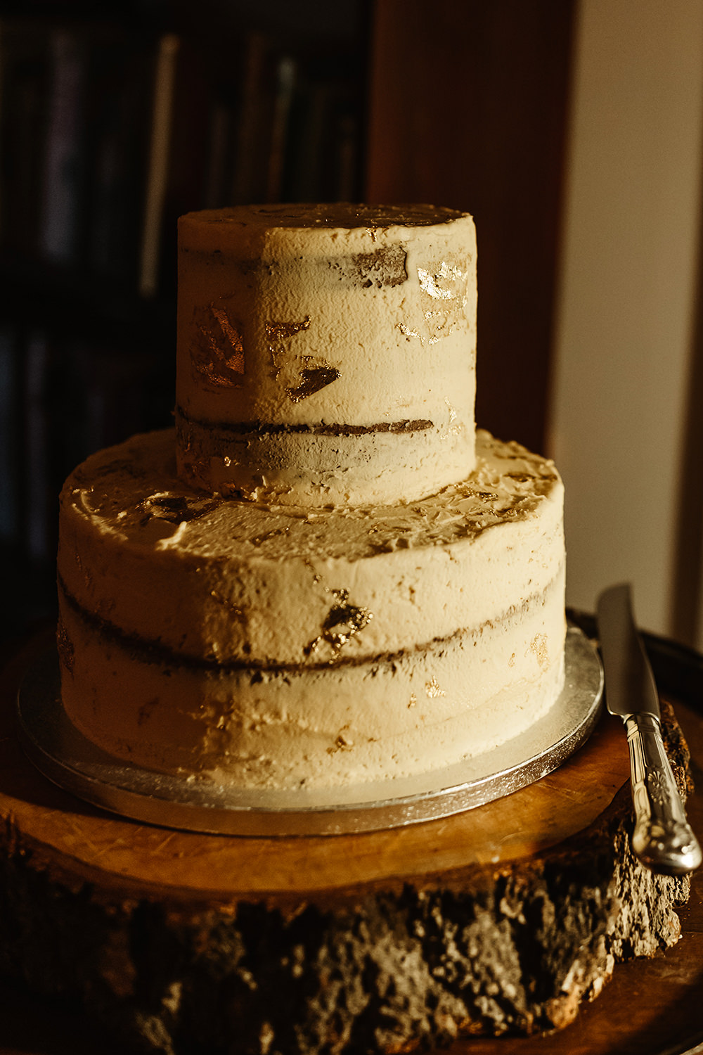Semi Naked Cake Gold Leaf Autumn Forest Wedding Emma Lawson Photography