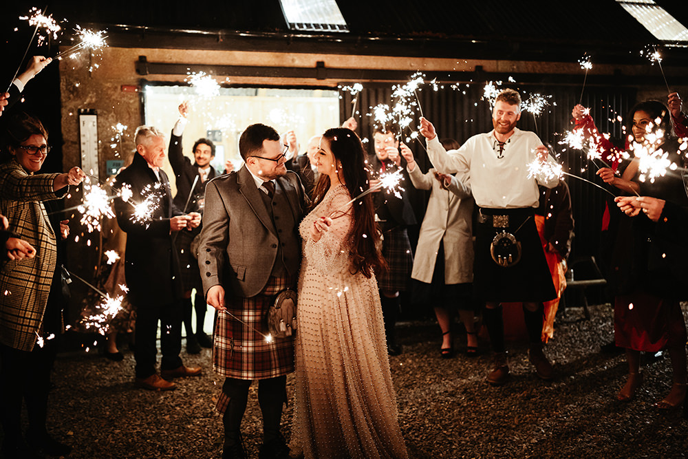 Sparklers Send Off Exit Autumn Forest Wedding Emma Lawson Photography