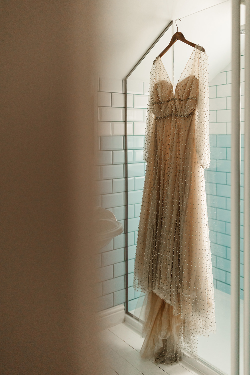 Long Sleeve Beaded Dress Gown Bride Bridal Autumn Forest Wedding Emma Lawson Photography
