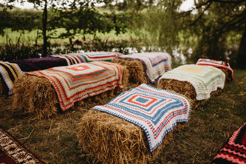 Hay Bale Ceremony Seating Barn Norfolk Wedding Thyme Lane Photography