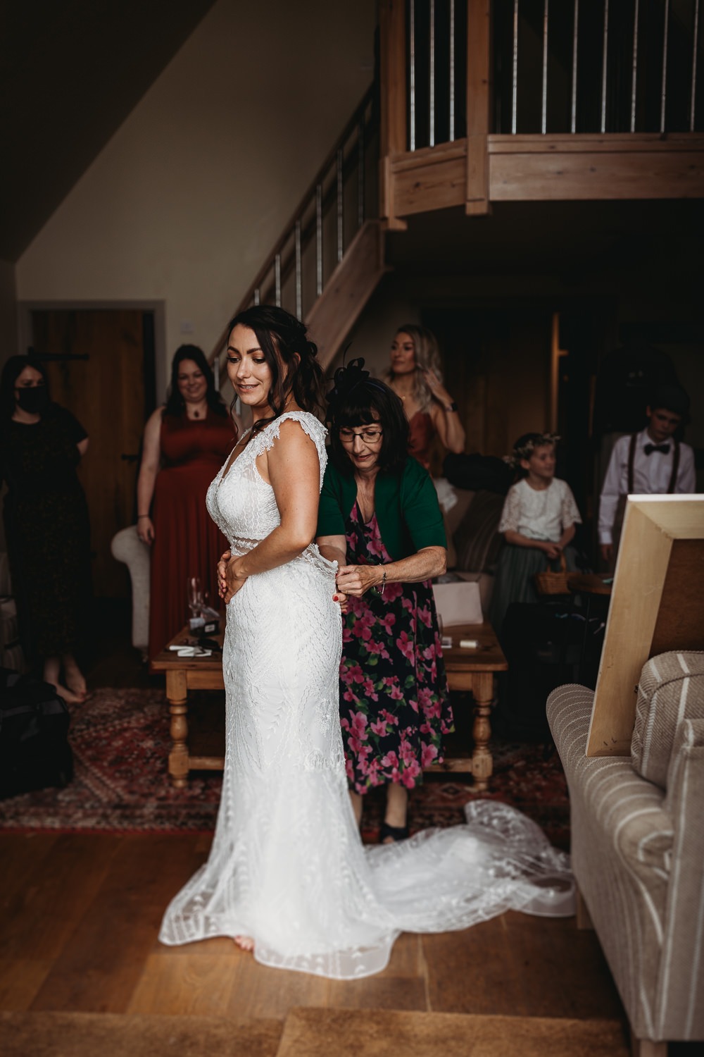 Dress Gown Bride Bridal Lace Key Hole Back Barn Norfolk Wedding Thyme Lane Photography