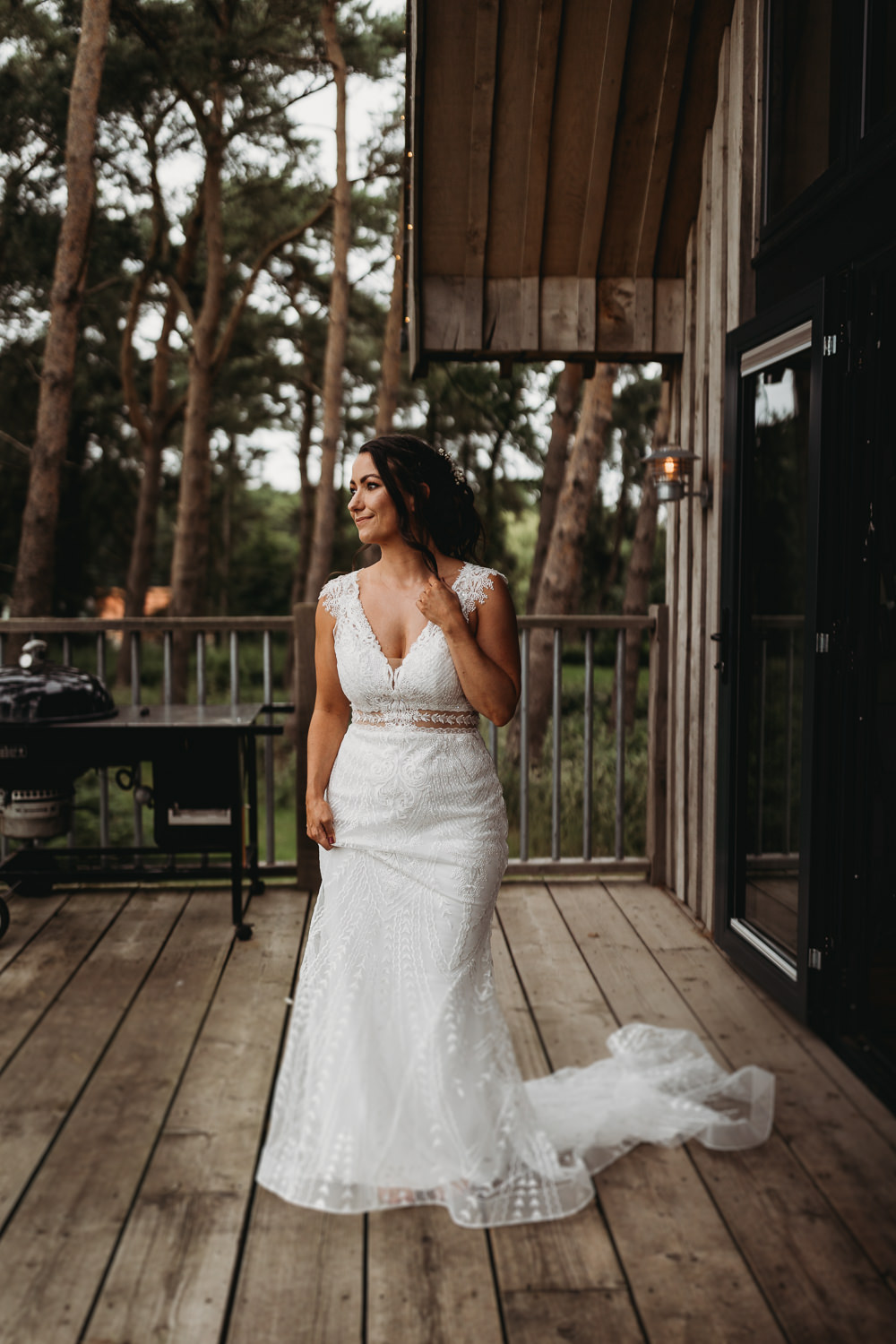 Dress Gown Bride Bridal Lace Key Hole Back Barn Norfolk Wedding Thyme Lane Photography