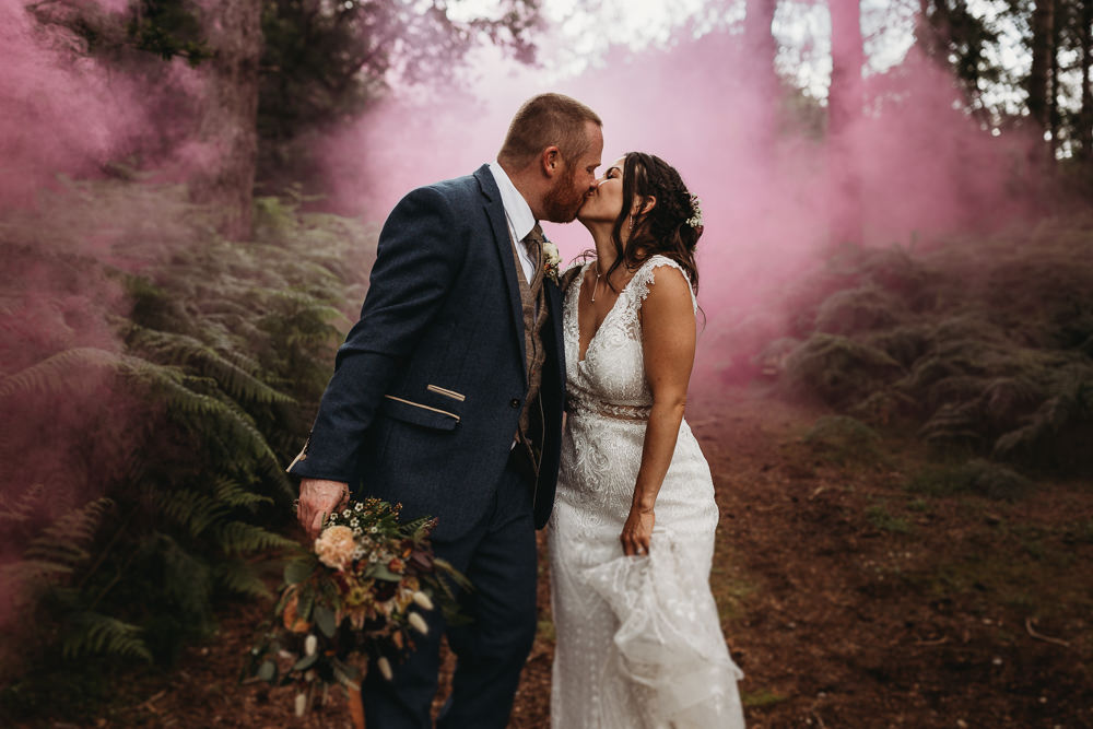Pink Smoke Bomb Barn Norfolk Wedding Thyme Lane Photography