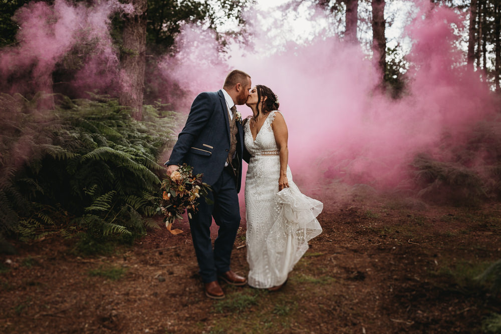 Pink Smoke Bomb Barn Norfolk Wedding Thyme Lane Photography